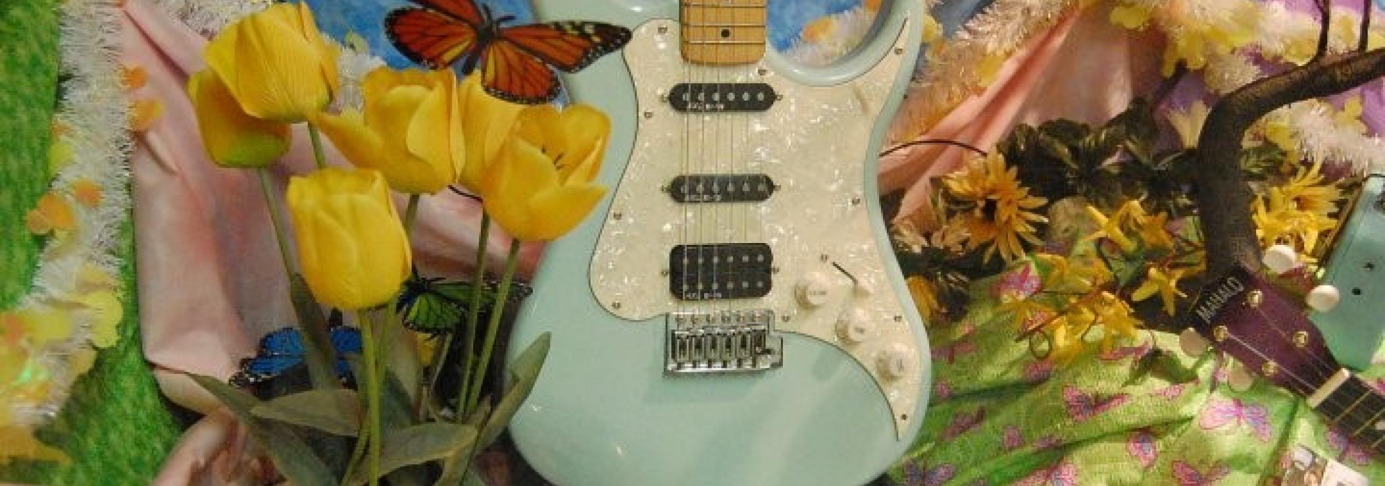 LIGHT BLUE GUITAR WITH SPRING THEME